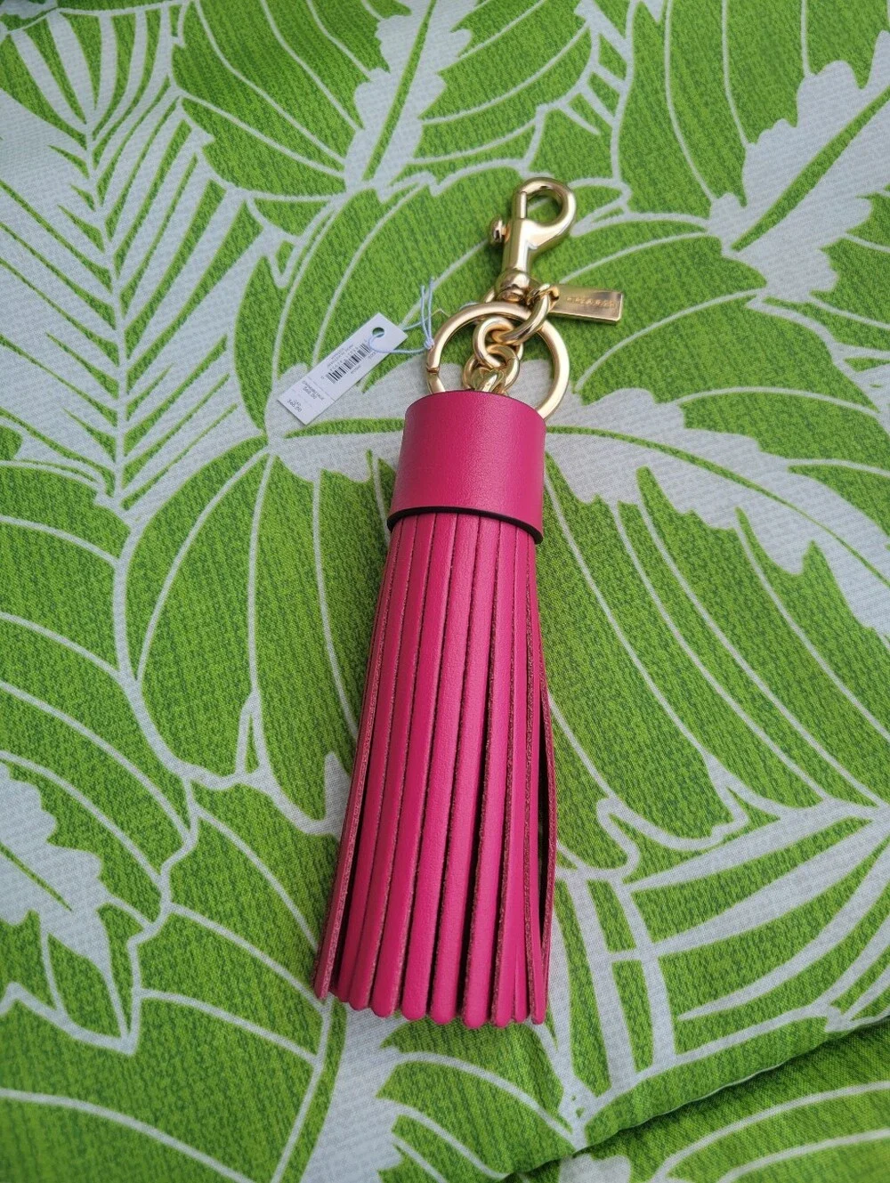 NWT Coach Pink Leather Tassel Keychain/Bag Charm with Gold Hardware